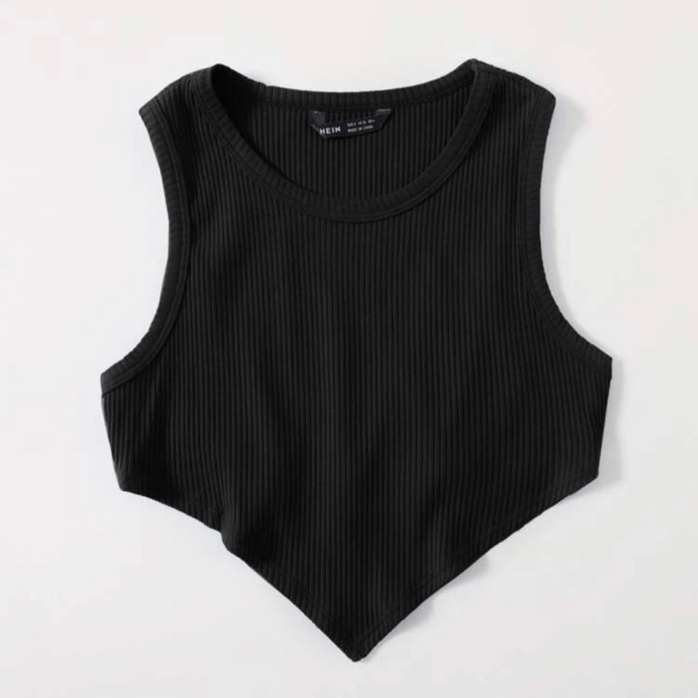 Black Asymmetrical Ribbed Crop Top